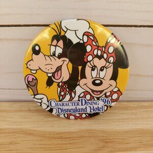 Disneyland Hotel Character Dining 1996 Button Featuring Goofy And Minnie Mouse